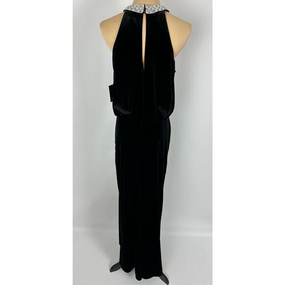 Marina Size 4 Black Velvet Evening Gown Dress Halter Jeweled Neckline Christmas - Picture 9 of 16